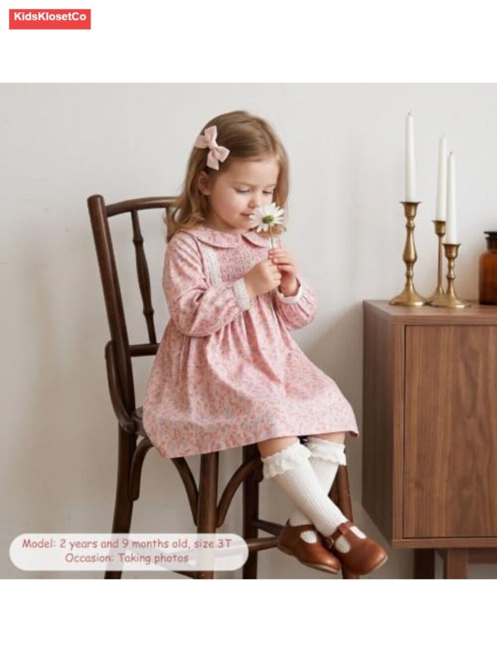 Toddler Girls Floral Ruffle Dress Long Sleeve Smocked Cotton - Picture 5 of 6